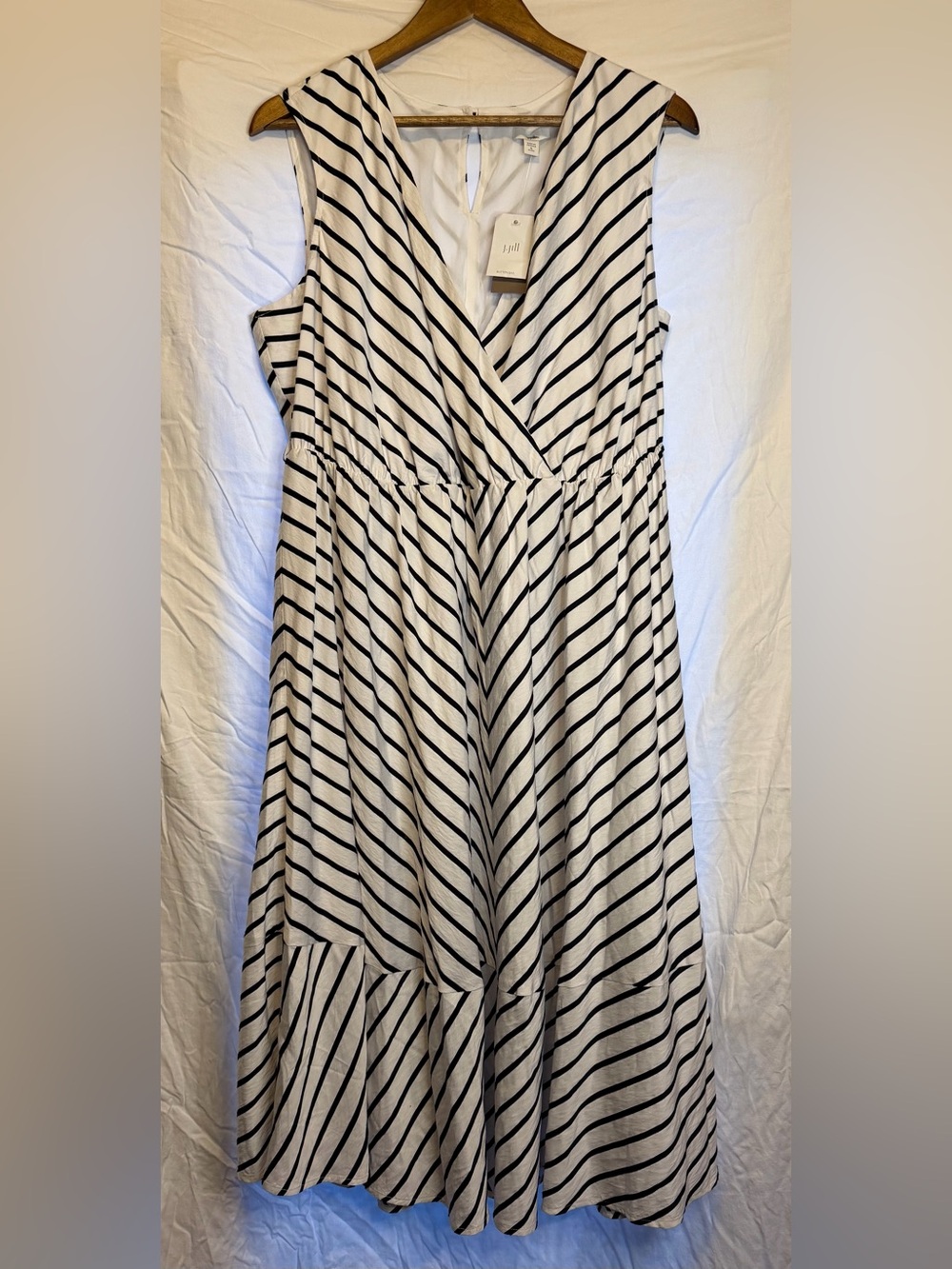 J. Jill Black and White Striped V-Neck Maxi Dress